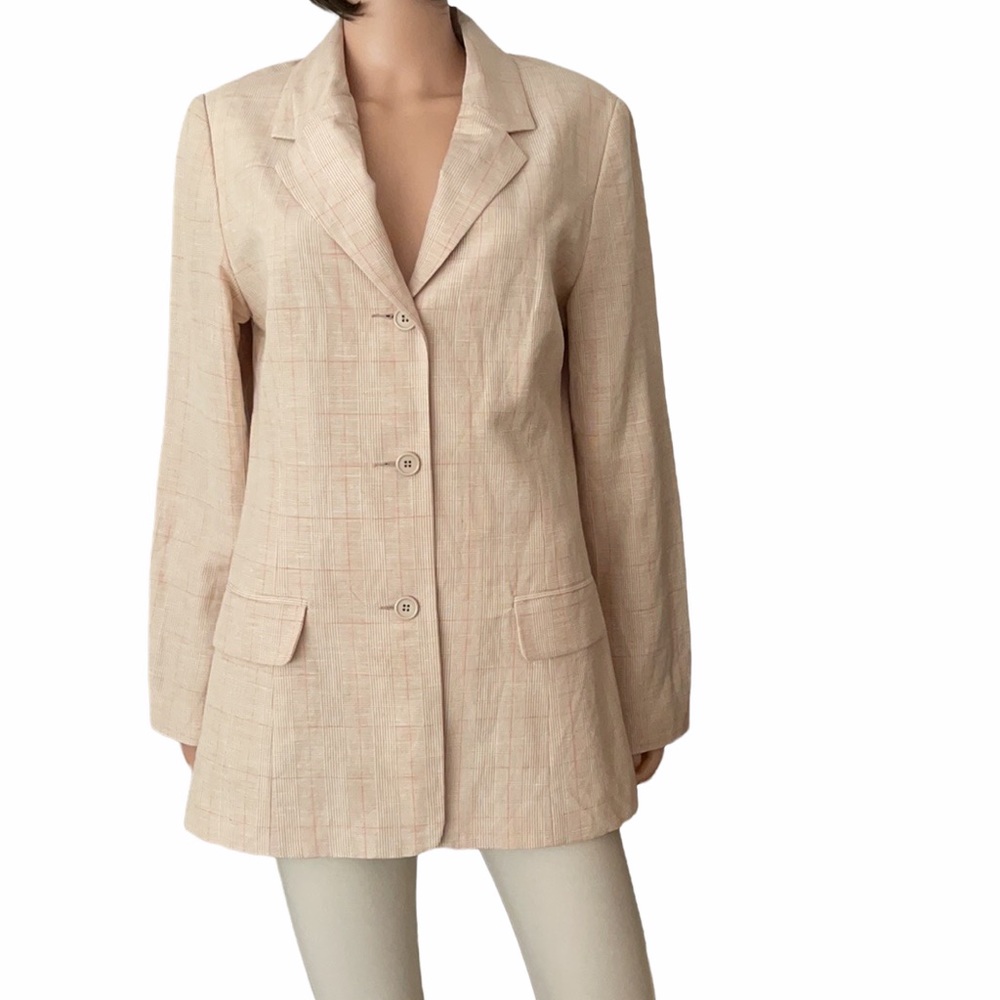 Vintage Adolfo Studio plaid linen rayon blazer
